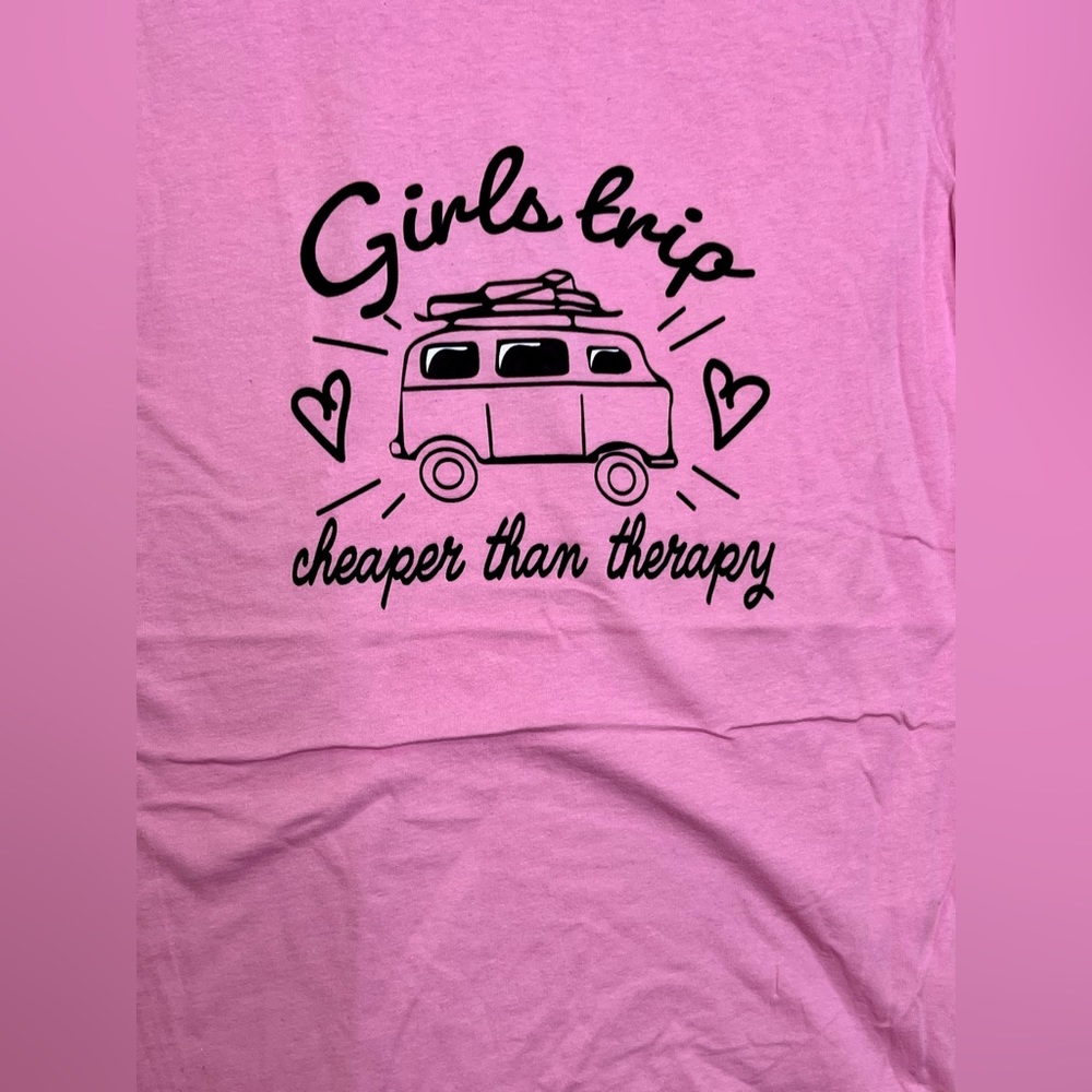 2/$20 ⭐ Pink T Shirt Girls Trip Cheaper Than Therapy Size S - Picture 3 of 4